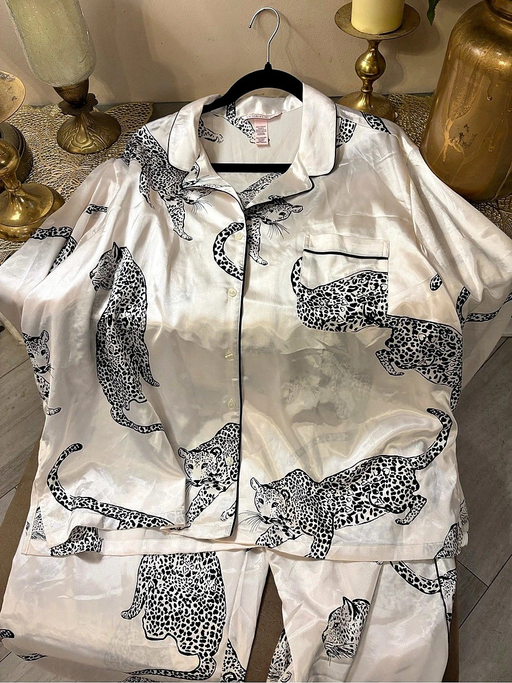 Victoria's Secret Satin Pajama Set Leopard Print Medium